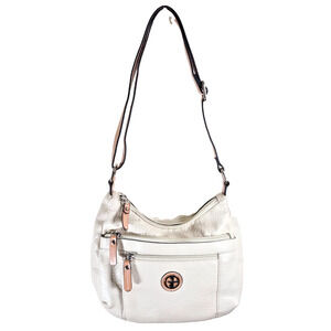Giani Bernini Crossbody Bag Hobo Ivory Silver Hardware Multi Pockets Zip Closure